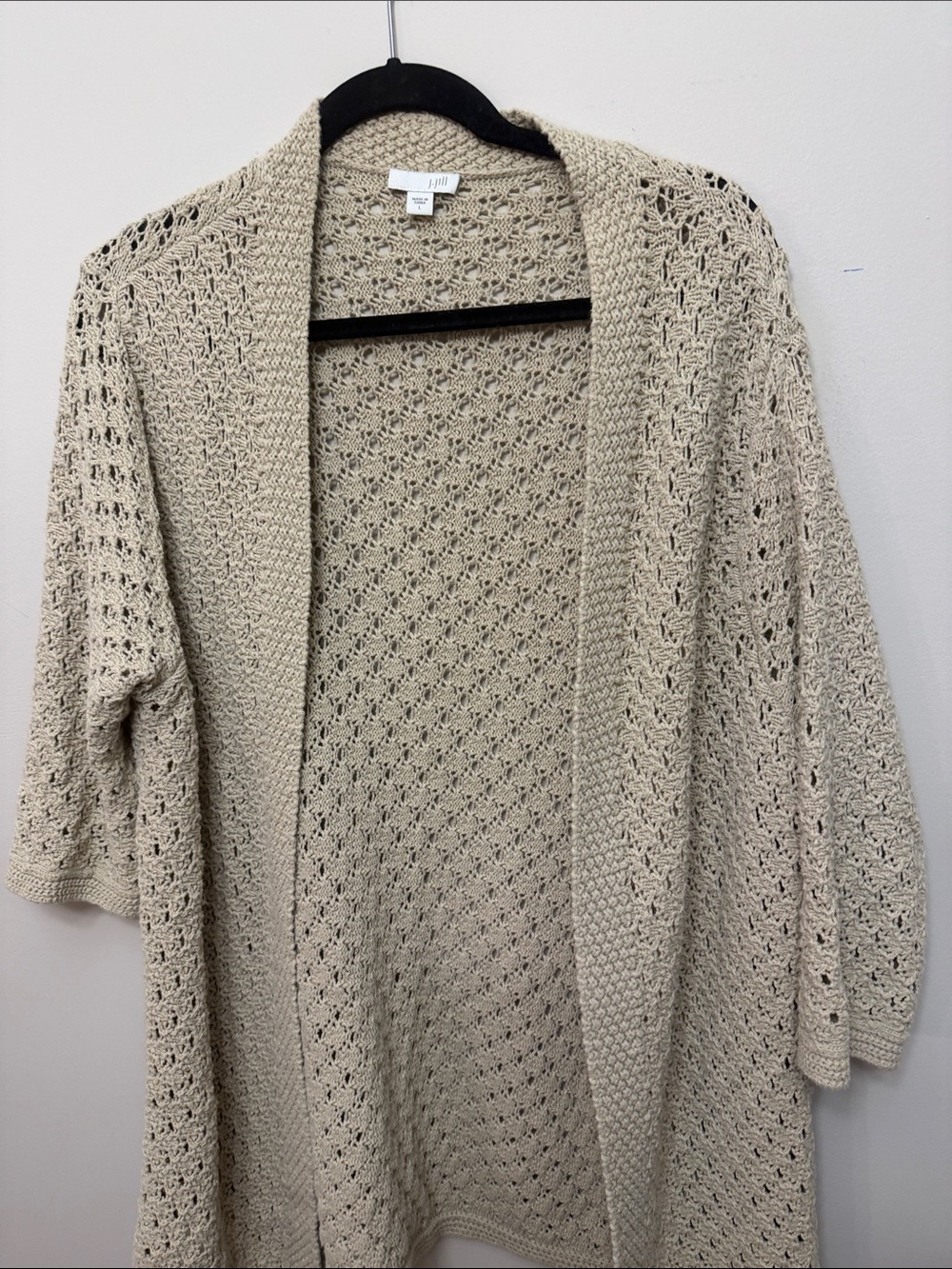 J. Jill Open-Front Cream Beige Crochet Cardigan